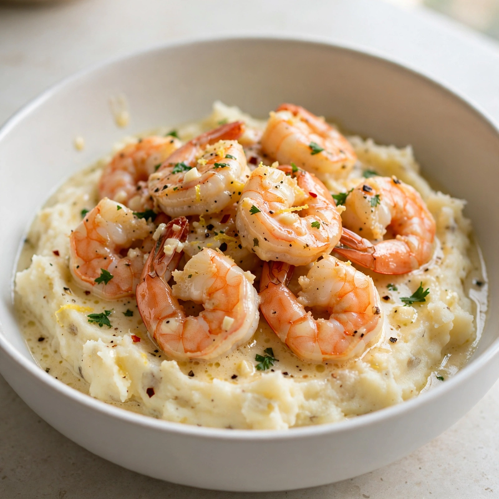 Creamy Garlic Butter Shrimp with Mashed Potatoes