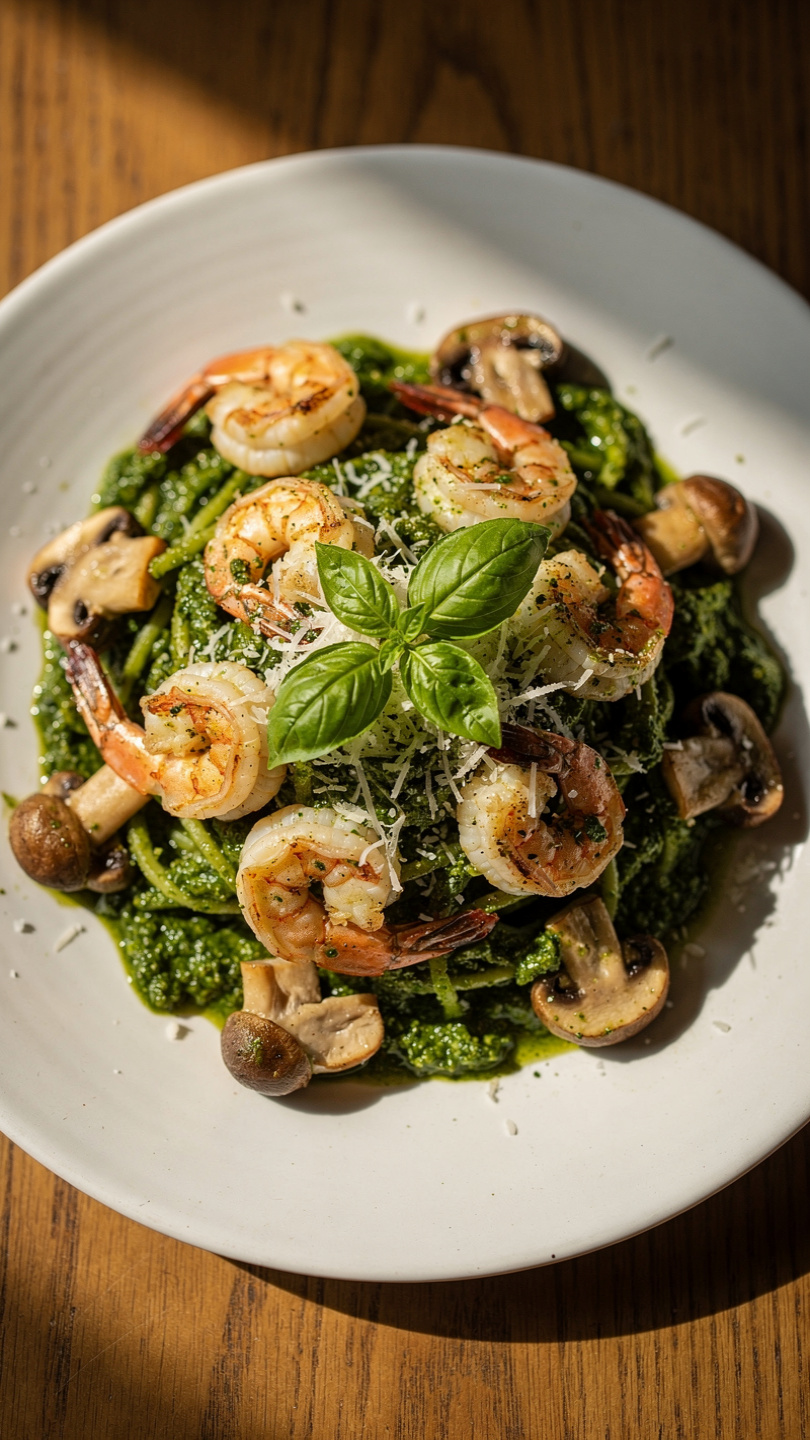 Pesto Shrimp with Mushrooms